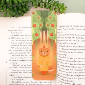 Apple Bear Bookmark Digital Art, Illustration, Books, reading, autumnal, Stationery, apple, plants, cottagecore, bear image 1