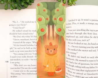 Apple Bear - Bookmark | Digital Art, Illustration, Books, reading, autumnal, Stationery, apple, plants, cottagecore, bear