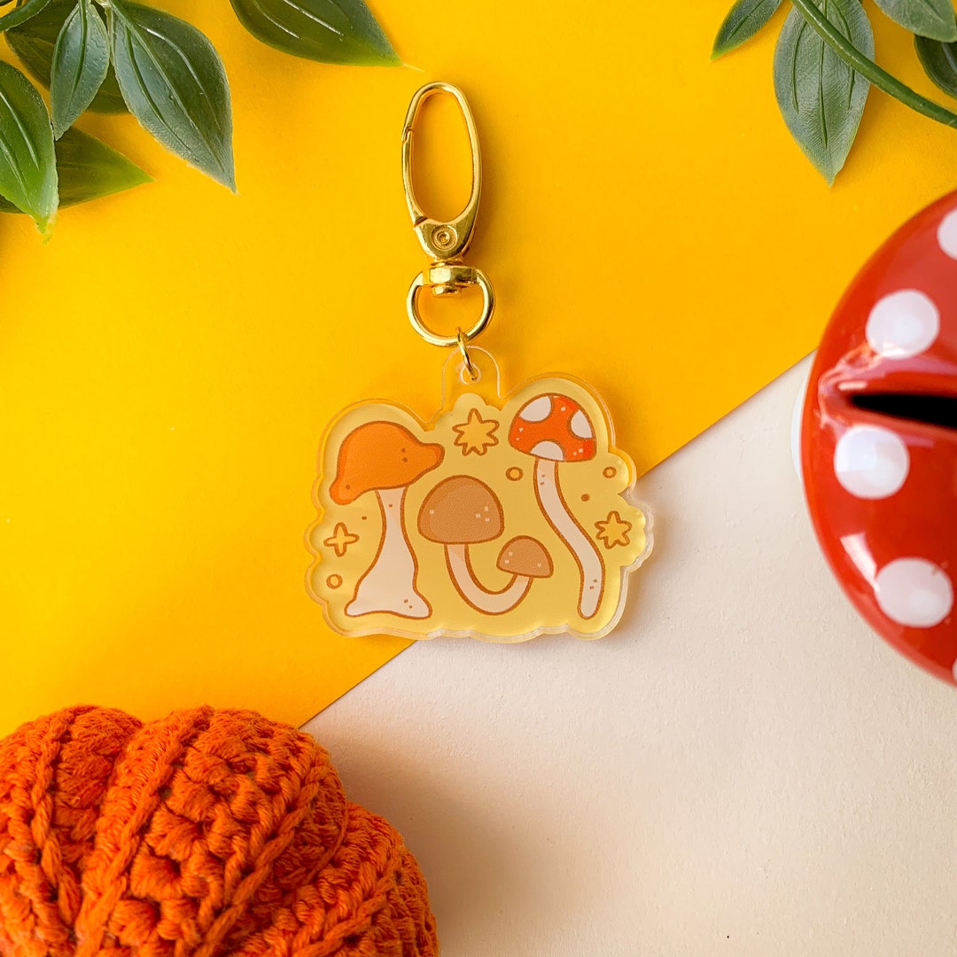 Mushrooms Keychain // Clear Acrylic, Key Ring, Illustration