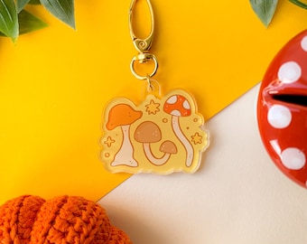 Mushrooms Keychain // clear acrylic, key ring, illustration, cottagecore, cute, toadstool, autumn, mushroom