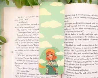 Star Girl - Bookmark | Digital Art, Illustration, Books, reading, kawaii, Stationery, stars, cottagecore, moon, planet, stars