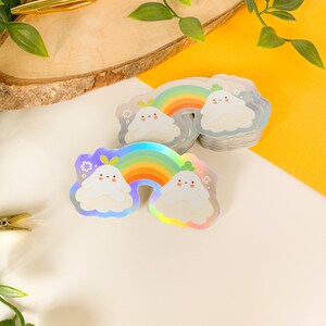 Rainbow Meebloos - iridescent sticker | Digital Art, Stickers, Stationery, funny, kawaii, cute, clouds