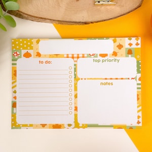 Cozy Patchwork A5 Daily Planner Notepad | Illustration, planner, Stationery, autumn, fall, planner, leaf, tear away notepad