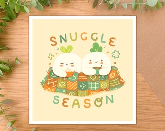 Snuggle Season - Square Art Print | Digital Art, Hand Drawn Illustration, Home decor, autumn, napping, cute, cozy