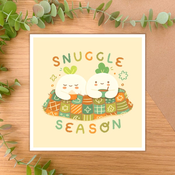 Snuggle Season - Square Art Print | Digital Art, Hand Drawn Illustration, Home decor, autumn, napping, cute, cozy