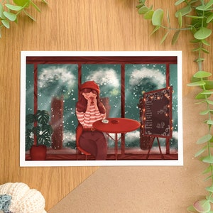 Coffee Shop - Kunstdruck | Digitale Kunst, Handgezeichnete Illustration, Wohndekor
