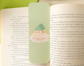 Protect Your Energy bookmark | Digital Art, Illustration, Books, reading, kawaii, Stationery, funny, cute, clouds, sky