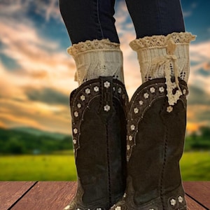 Knit Boot Cuffs Boot Toppers Womens Boot Socks For Winter Leg Warmers Womens Warm Boot Cuffs With Lace Boot Accessories For Cold Weather
