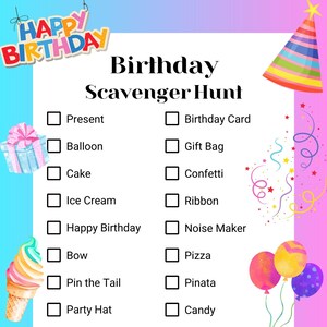 EDITABLE Birthday Scavenger Hunt Game Digital Birthday Party Game ...