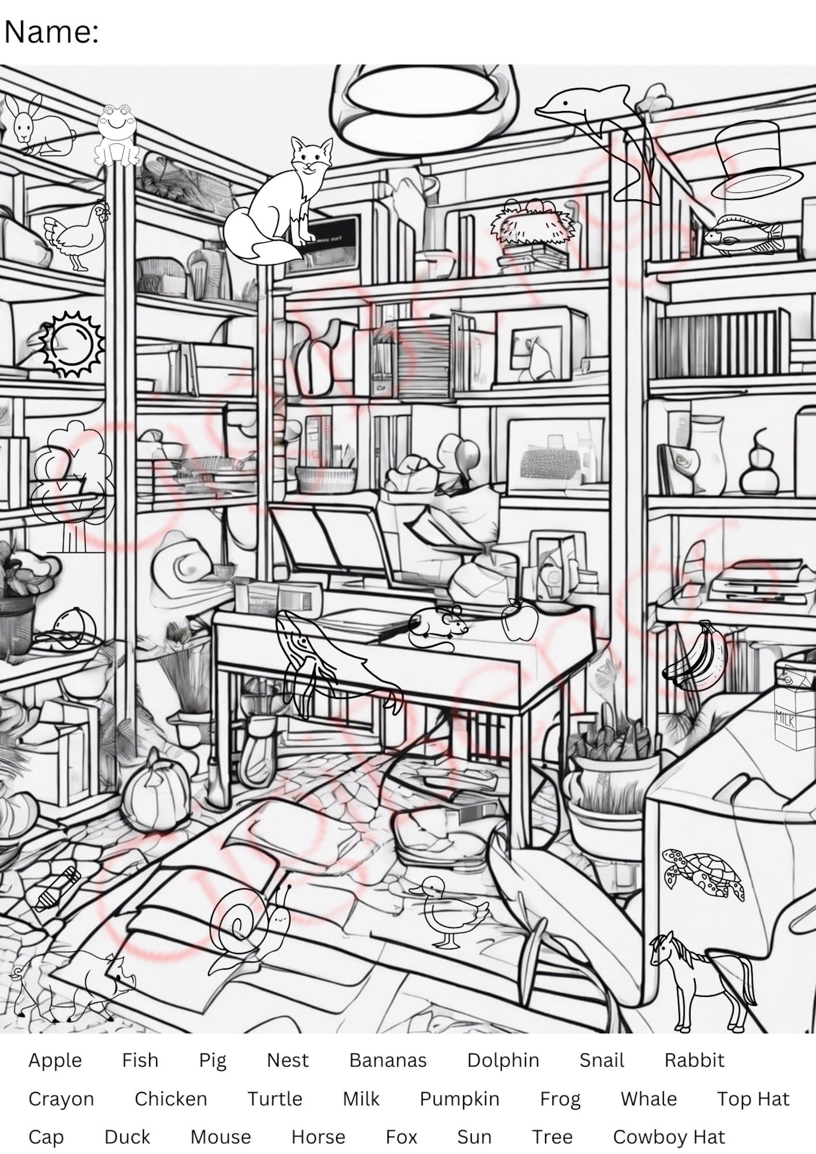 Printable Hidden Object Game: Coloring Activity for Kids - Instant ...