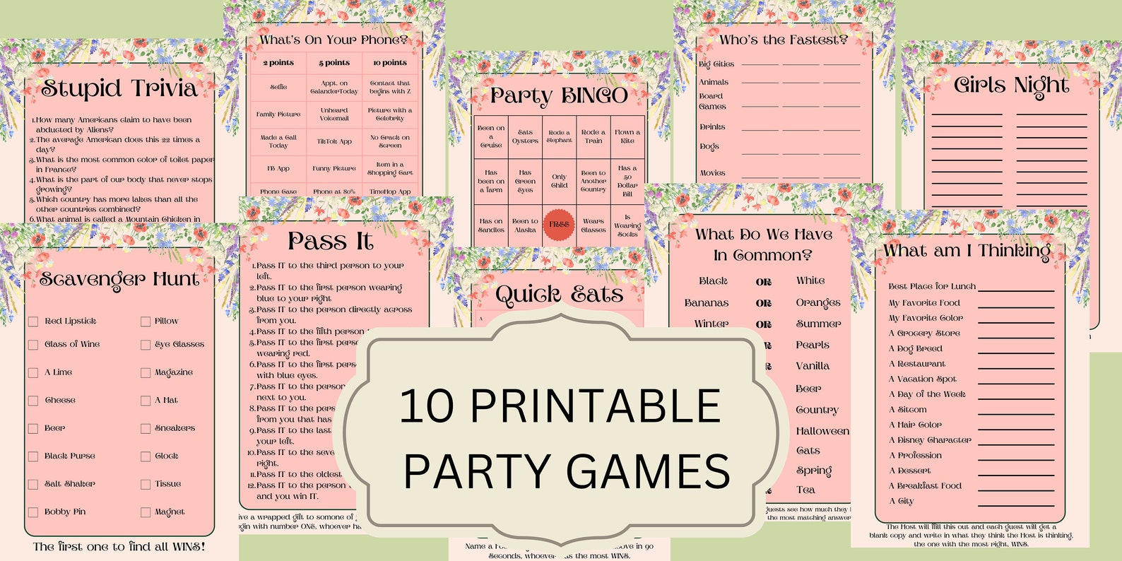 Party Games BUNDLE 10 Printable Fun Games Digital Games Print Now ...