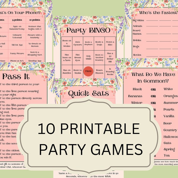 Party Games BUNDLE 10 Printable Fun Games Digital Games Print Now Icebreaker Game For Ladies Trivia Game For Adults Work Games Dinner Games