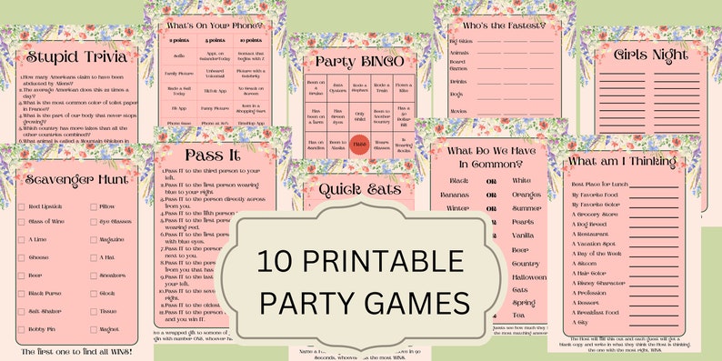 Party Games BUNDLE 10 Printable Fun Games Digital Games Print Now ...