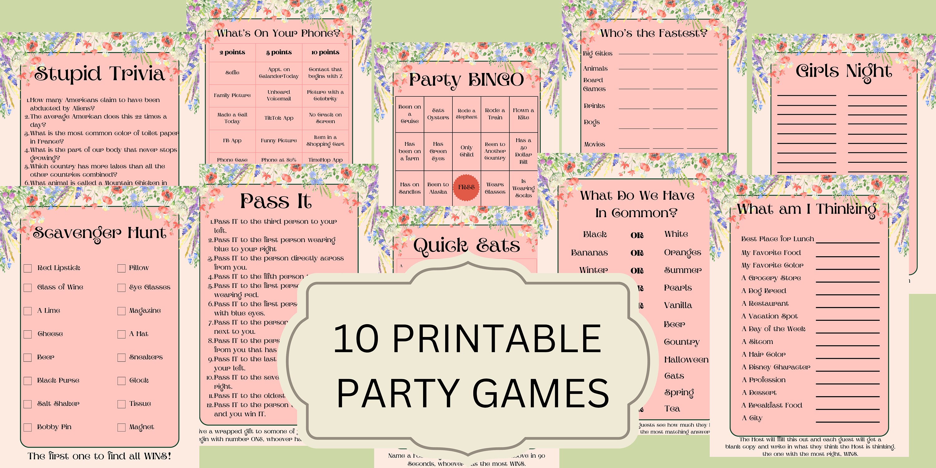 Party Games BUNDLE 10 Printable Fun Games Digital Games Print Now ...