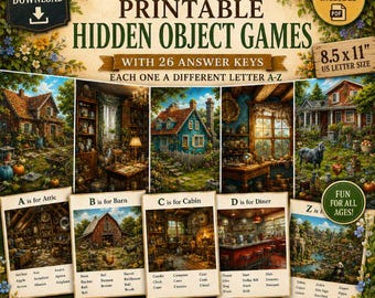 Printable Hidden Object Games Bundle, Hidden Picture Activity Book PDF, Seek and Find Printable, A-Z Hidden Objects, Instant Download