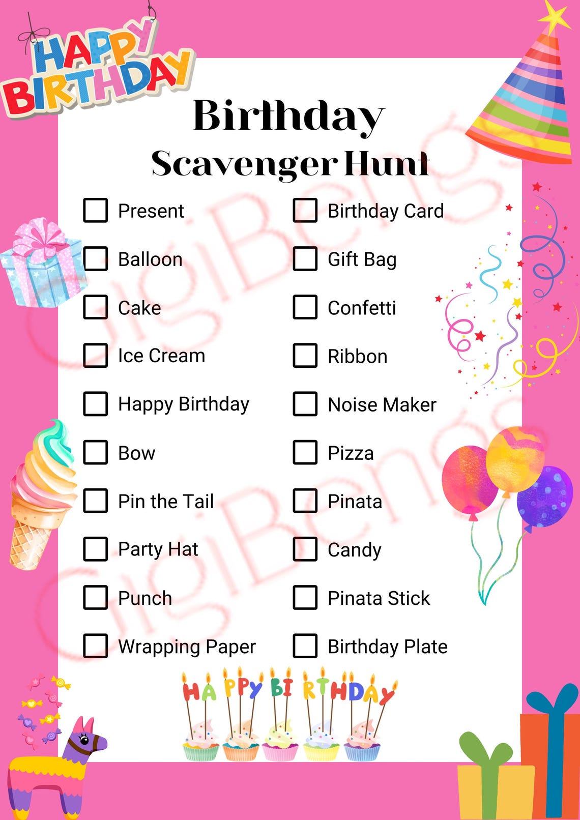 EDITABLE Birthday Scavenger Hunt Game Digital Birthday Party Game ...