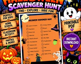 Halloween Scavenger Hunt for Kids, Printable Halloween Game, Halloween Party Activity, Classroom Halloween Game, PDF Instant Download