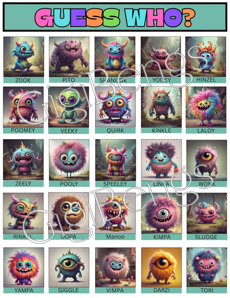Guess Who Printable Monster Guess Who Game: Fun Kids Activity for ...