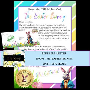 Carta de Conejo de Pascua EDITABLE para Niños Carta Oficial de Conejo de Pascua para Niños Carta de Pascua Imprimible Carta de Pascua Personalizada para Niños