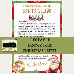 Carta oficial de Papá Noel editable para niños, paquete con sobre de Papá Noel, carta navideña para Papá Noel, imprimible, descarga instantánea, regalo personalizado.