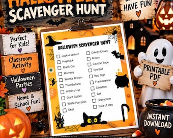 Halloween Scavenger Hunt for Kids, Printable Halloween Game, Kids Halloween Activity, Classroom Party Game, PDF Download