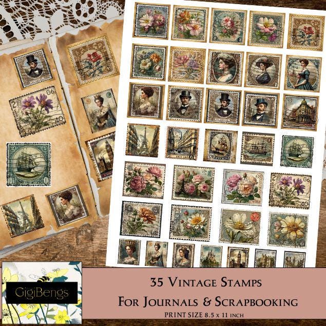 Vintage Postage Stamp Printables - Junk Journal Ephemera Sheet - Etsy