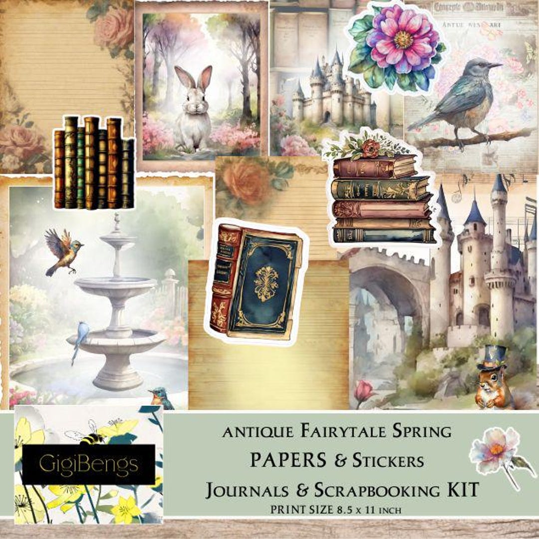 Vintage Fairytale Junk Journal Kit, Spring Stickers & Pages (printable ...