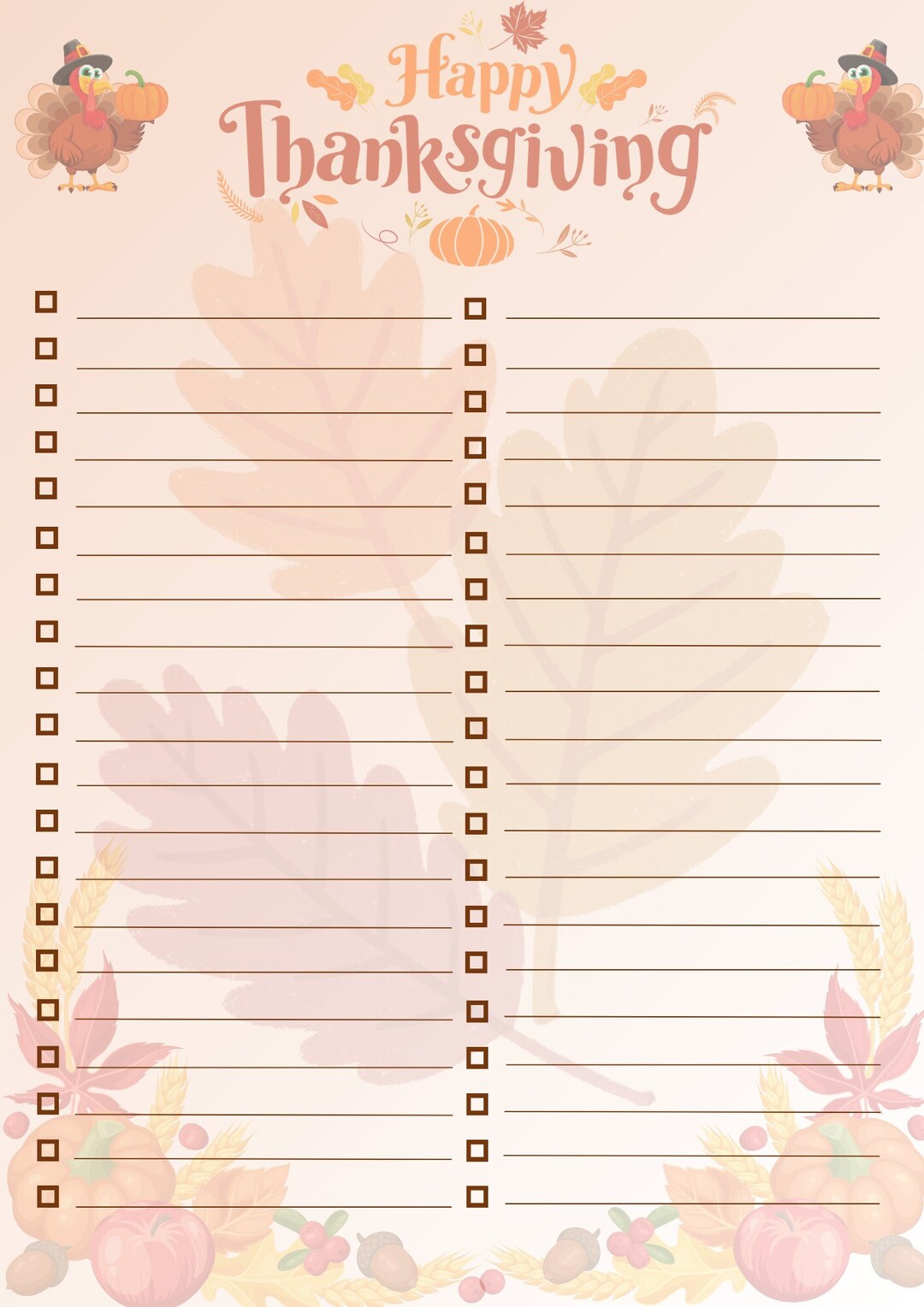 Thanksgiving Grocery List With Checkboxes Digital Download - Etsy