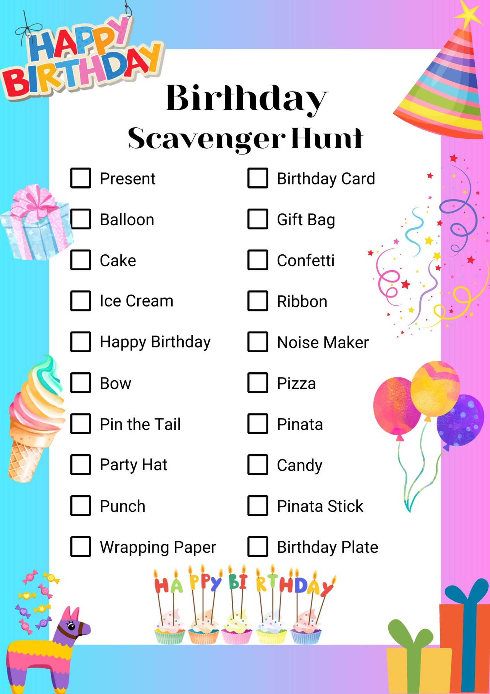 EDITABLE Birthday Scavenger Hunt Game Digital Birthday Party Game ...