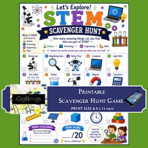 STEM Scavenger Hunt Printable for Kids, Science Technology Engineering Math Activity, STEM Learning Game, Homeschool STEM Printable, Science Activity Sheet, Educational Scavenger Hunt, Classroom STEM Activity, STEM Club Printable, Science Fair Activity, Critical Thinking Game, Educational Printable, STEM Worksheet, Kids Learning Activity, STEM Exploration Game, Screen Free Learning, Instant Download PDF, STEM Activities for Children