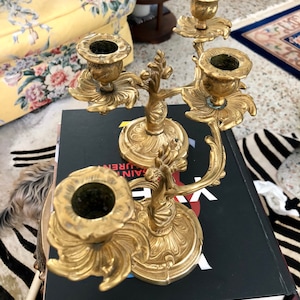 Vintage brass candlestick holders art Nouveau style
