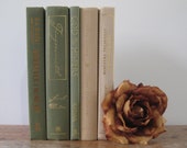 Green and Beige Decorative Book Set, Book Bundle, Stack of Books, Wedding Centerpiece, Gray Decor, Shelf Decor, Decoration, Books by Color