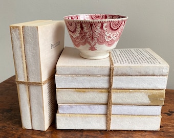 White Decorative Book Stack, Farmhouse Books, Ivory Shelf Decor, Neutral Home Decor