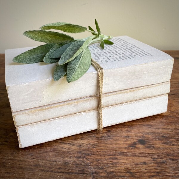 White Decorative Book Stack, Farmhouse Books, Ivory Shelf Decor