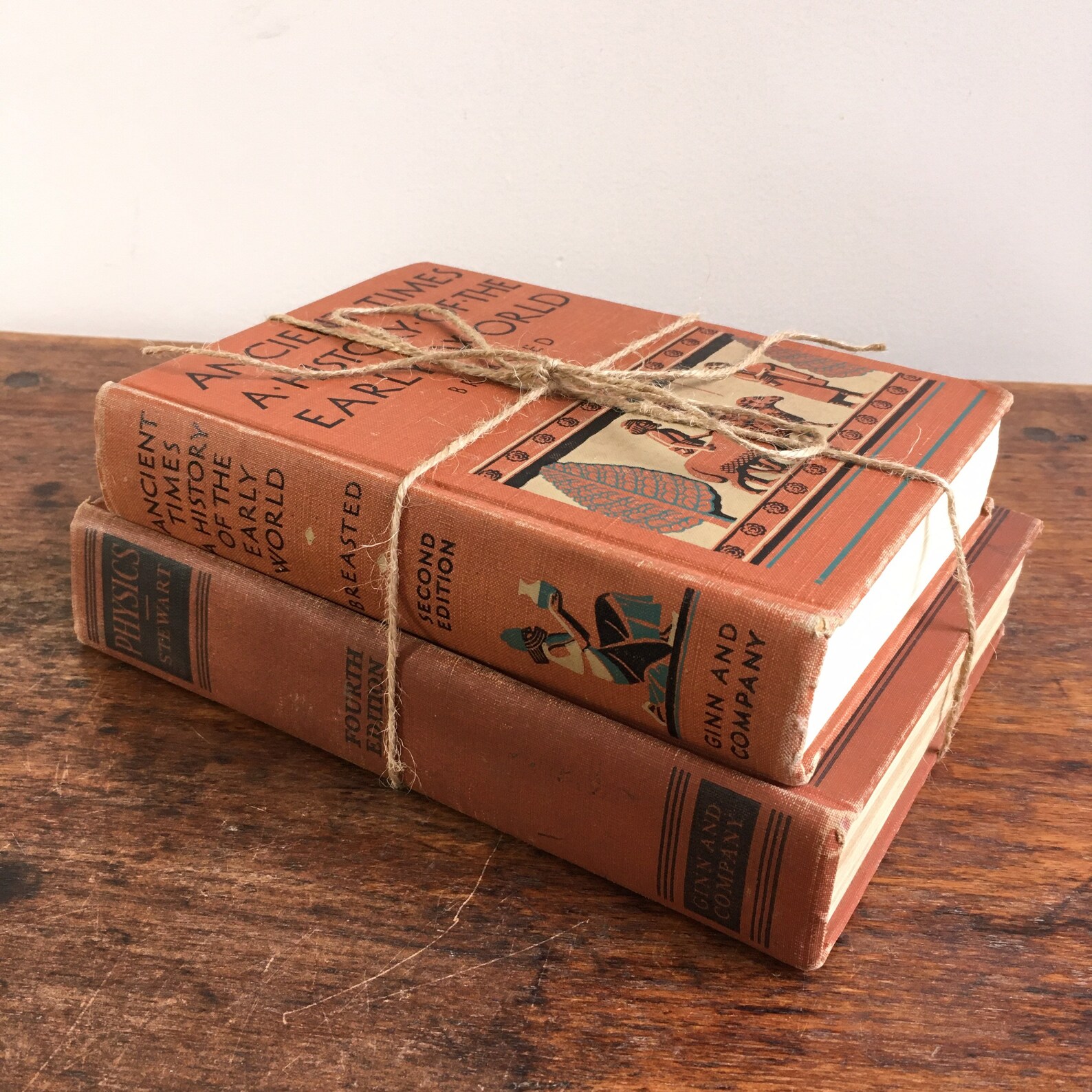 Vintage Orange Books Old Decorative Books Tattered Etsy