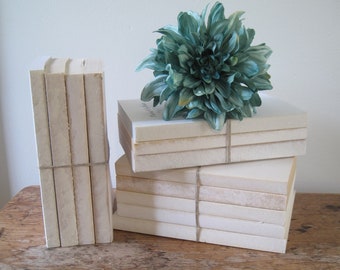 White Book Stack, Farmhouse Decor, Rustic Decorative Book Set, French Country Shelf Decor, Shabby Chic Books
