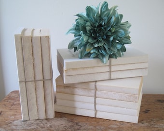 Rustic White Book Stack: Farmhouse Shelf Decor