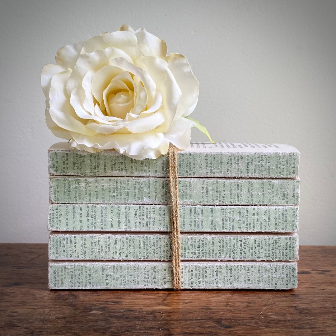 Sage Green Book Stack: Rustic Farmhouse Shelf Decor - Etsy
