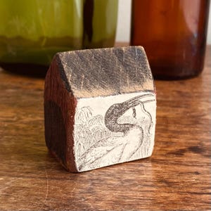 Hand Painted Mini House, Wooden Tiny House Decorated with Paint and Vintage Paper