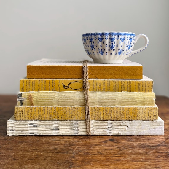 Rustic Decorative Book Set In Yellow Ochre And Beige