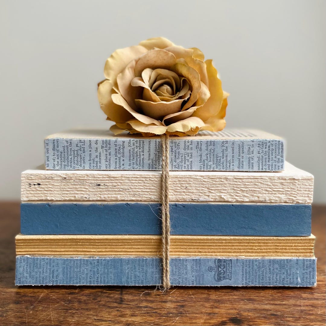 Rustic Book Stack: Dusty Blue & Beige Farmhouse Decor - Etsy