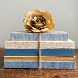 Dusty Blue and Beige Rustic Book Stack, Books for Home Decor, Light Blue Book Bundle, Farmhouse Stacked Books