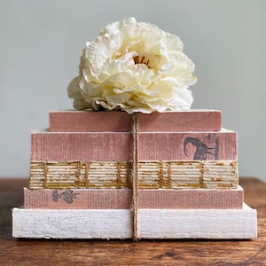 Rustic Decorative Book Set In Dusty Rose And Beige