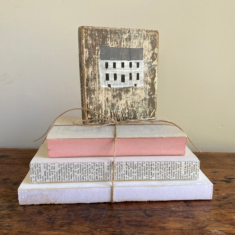 Pink and White Rustic Book Stack, Vintage Style Shelf Decor - Etsy