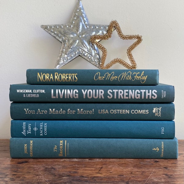 Mixed Teal Decorative Books Stacks