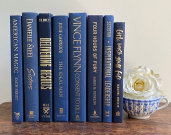 Blue Decorative Book Set, Book Bundle, Blue Decor, Shelf Decor, Books by Color, Modern Vintage, Mantel Decoration, Wedding Centerpiece