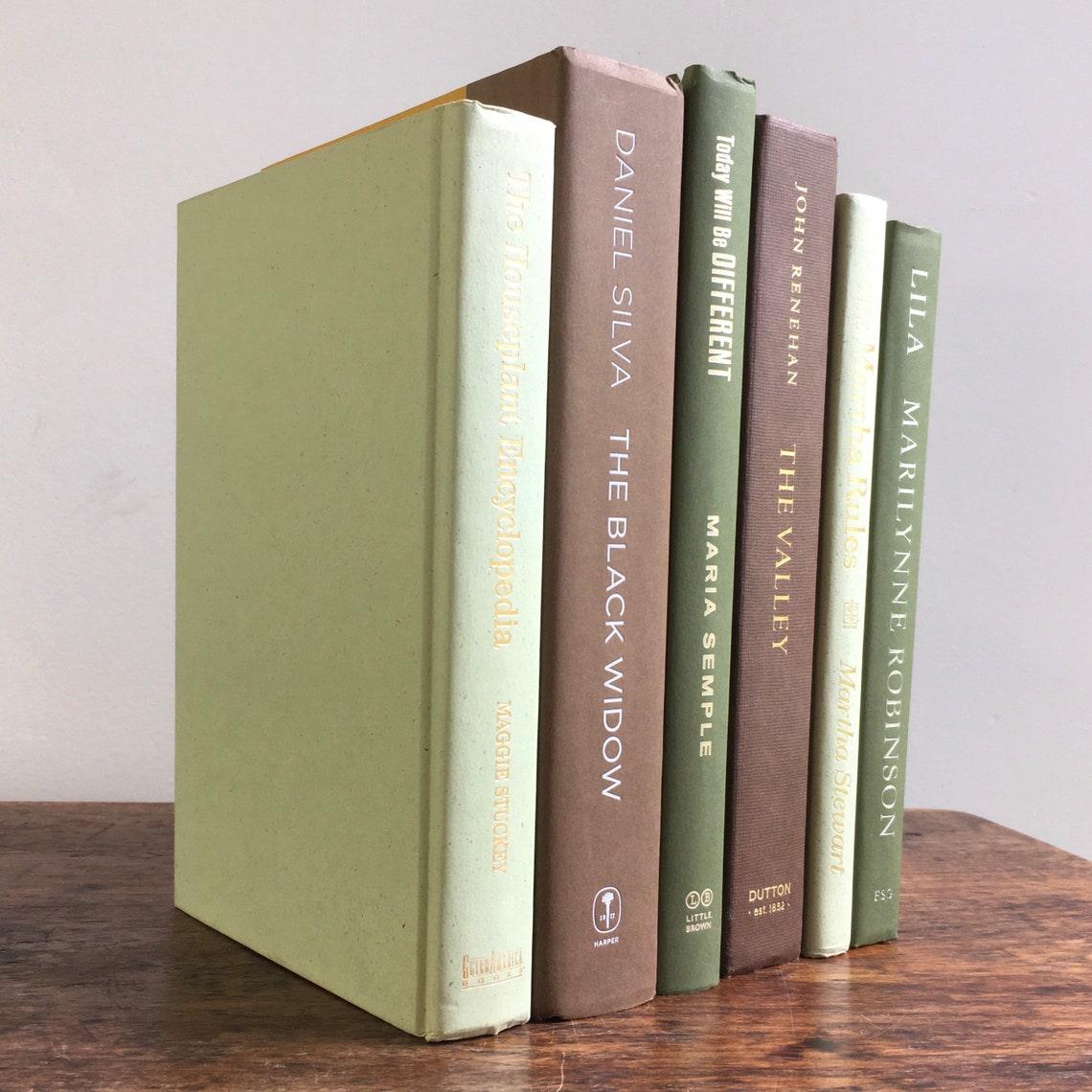 Green and Brown Decorative Books Set Shelf Decor Mantel Etsy