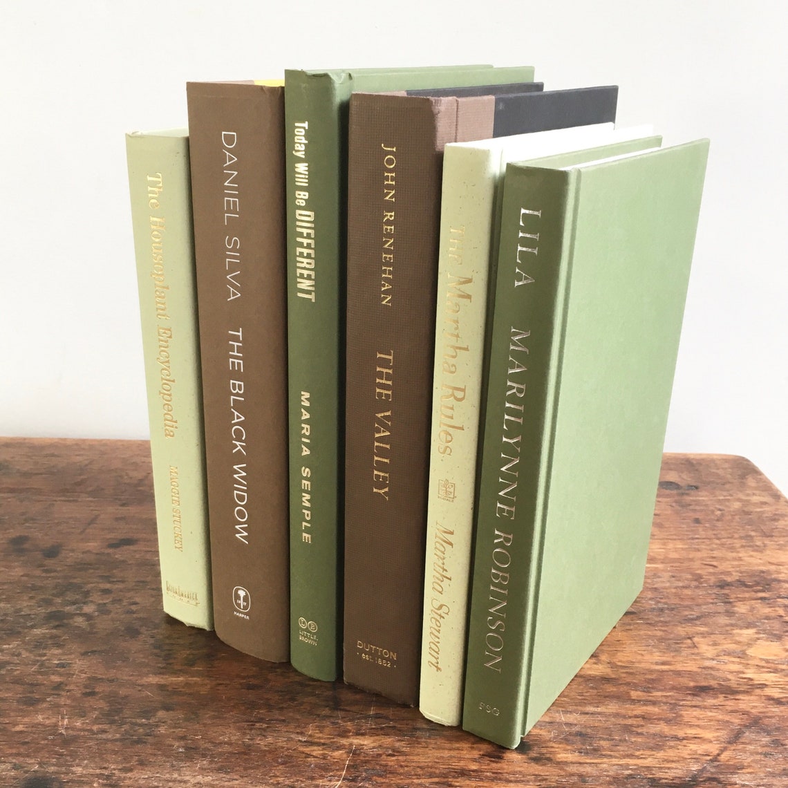 Green and Brown Decorative Books Set Shelf Decor Mantel Etsy
