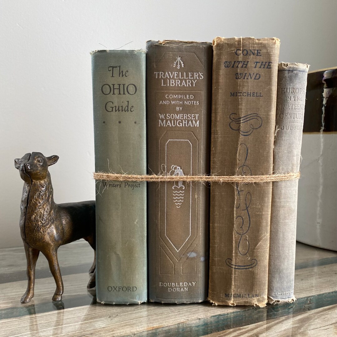 Tattered Book Stack Rustic Bookshelf Decor Decorative Books Etsy