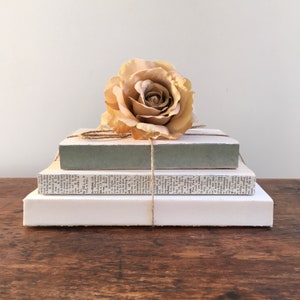 Sage Green and White Decorated Farmhouse Books, Wedding Centerpiece, Shelf Decor, Mantel Decoration, Painted Books image 3